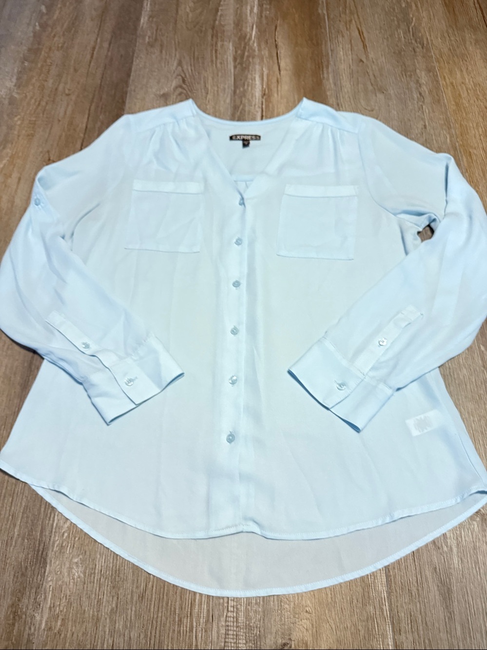 Express Pale Blue Button-Down Shirt with Chest Pockets